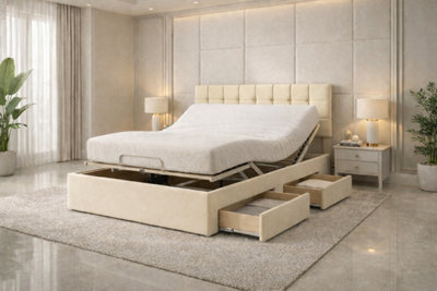 Comfort Curve Electric Adjustable Storage Bed Set, Cream