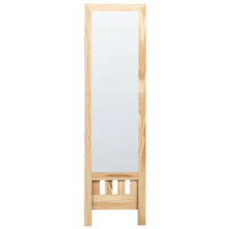 Beliani Standing Mirror With Shelf Luisant 145 Cm Pine Wood Light Brown - thumbnail 4