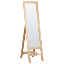 Beliani Standing Mirror With Shelf Luisant 145 Cm Pine Wood Light Brown