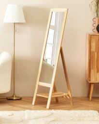 Beliani Standing Mirror With Shelf Luisant 145 Cm Pine Wood Light Brown - thumbnail 2