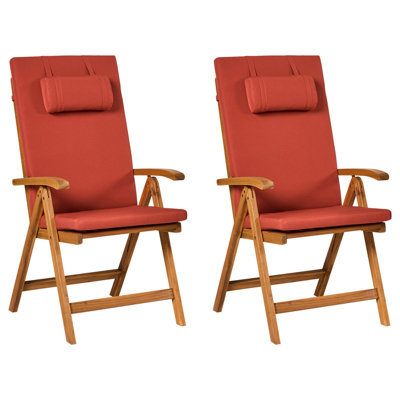 Beliani Set Of 2 Garden Chairs With Cushions Java Premium Acacia Wood Red - image 1