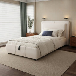 Abrihome Ottoman Single Bed (90X190Cm), Hydraulic Storage Base & Removable Headboard, Space-Saving Design, Velvet, Beige - thumbnail 1