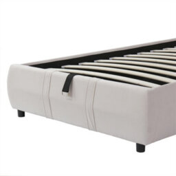 Abrihome Ottoman Single Bed (90X190Cm), Hydraulic Storage Base & Removable Headboard, Space-Saving Design, Velvet, Beige - thumbnail 4