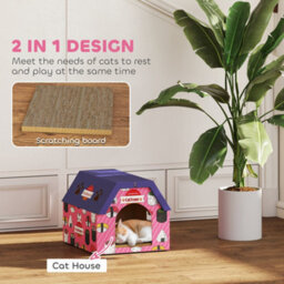 Pawhut 2-In-1 Cat Scratching Board House With 4 Paw-Shaped Vents, Pink - thumbnail 4