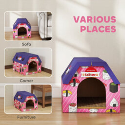 Pawhut 2-In-1 Cat Scratching Board House With 4 Paw-Shaped Vents, Pink - thumbnail 7
