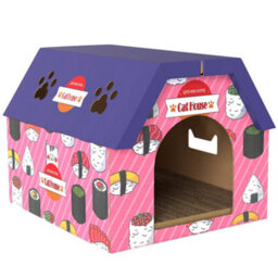 Pawhut 2-In-1 Cat Scratching Board House With 4 Paw-Shaped Vents, Pink - thumbnail 2