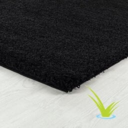 STALWART 120Cm Round Black Shaggy Rug - 5Cm Thick Pile Soft Touch Modern Round Rug - Washable Area Rug - thumbnail 2