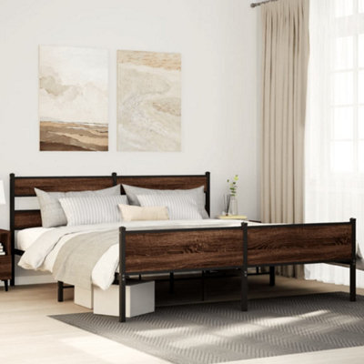 Berkfield Metal Bed Frame Without Mattress Brown Oak 193X203 Cm - image 1