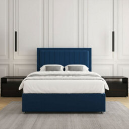 REGIONAL FURNISHINGS Blue Plush Velvet Divan Bed Set Upholstered 24Inch Headboard & 2Drawers Sameside & Mattress In 3Ft 4Ft 4Ft6 5Ft 6Ft Sizes - thumbnail 3