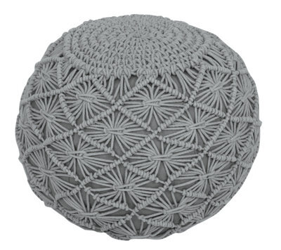 Macrame Traditonal Round Pouffe Decor Ottoman 100% Cotton Handmade Silver