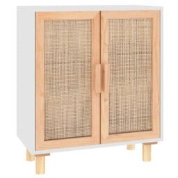 Berkfield Durable Sideboard White 60X30X70 Cm Solid Wood Pine And Natural Rattan - thumbnail 1
