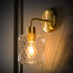 Valuelights Emery Clear Swirl Glass Shade Brushed Gold Wall Light With Bulb