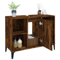 Berkfield Sink Cabinet Smoked Oak 80X33X60 Cm Engineered Wood - thumbnail 5