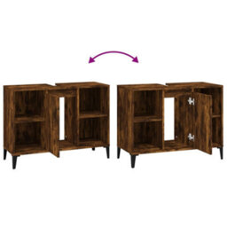 Berkfield Sink Cabinet Smoked Oak 80X33X60 Cm Engineered Wood - thumbnail 9