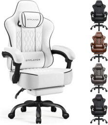 Luckracer Gaming Chair, Ergonomic Computer Chair With Footrest And Lumbar Support Height Adjustable, White
