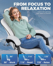 Gtplayer Gaming Chair, Ergonomic Computer Chair With Footrest And Lumbar Support Height Adjustable, White - thumbnail 7