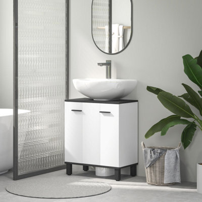 Homcom Bathroom Under Sink Cabinet With Adjustable Shelf High Gloss White - image 1