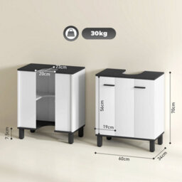 Homcom Bathroom Under Sink Cabinet With Adjustable Shelf High Gloss White - thumbnail 3