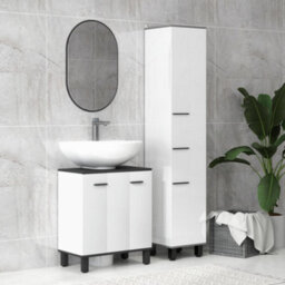 Homcom Bathroom Under Sink Cabinet With Adjustable Shelf High Gloss White - thumbnail 9