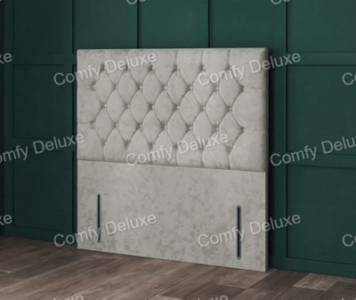 Comfy Deluxe 4Ft6 Double Zen Studded Button  54Inch Floorstanding Silver Crushed Velvet Headboard