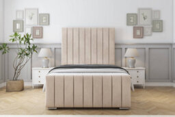 "Sloomy California Sand Naples Bed Frame With 50"" Upholstered Headboard 4'6 Double" - thumbnail 1