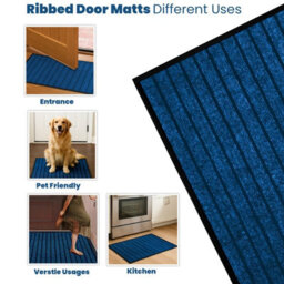 Abaseen Rubber Backed Flooring Door Mats 80X120Cm Blue Carpet Doormats, Striped Floor Rugs - thumbnail 3