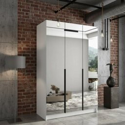 Calia Iii Sliding Wardrobe Contemporary Mirror Wood Finish Contoured Door Edge Internal Shelves Hanging Rail White Black - thumbnail 1