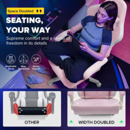 Gtplayer Fabric Gaming Chair With Footrest, Ergonomic Computer Desk Chair With Pocket Spring Cushion Heavy Duty Wide Pc Chair - thumbnail 4