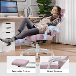 Gtplayer Fabric Gaming Chair With Footrest, Ergonomic Computer Desk Chair With Pocket Spring Cushion Heavy Duty Wide Pc Chair - thumbnail 6