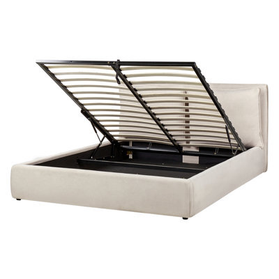Beliani Ottoman Bed Fabric Bajonna 160 X 200 Cm (Eu King Size) Light Beige - image 1