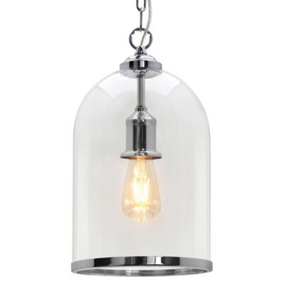 Long Life Lamps Company Chrome Vintage Ceiling Pendant Light Glass Lamp Shade Bell Chain Lantern H3070 - image 1