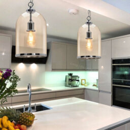 Long Life Lamps Company Chrome Vintage Ceiling Pendant Light Glass Lamp Shade Bell Chain Lantern H3070 - thumbnail 8
