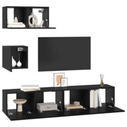 Berkfield Tv Unit Set 4 Pcs Black Oak 80 X 30 X 30 Cm Engineered Wood - thumbnail 3