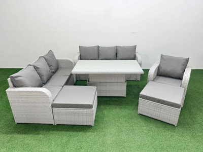 Fimous 9 Seater Poly Rattan Outdoor Garden Furniture Adjustable Lifting Dining Or Coffee Table Sofa Set 2 Big Footstools - image 1