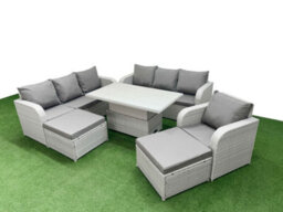 Fimous 9 Seater Poly Rattan Outdoor Garden Furniture Adjustable Lifting Dining Or Coffee Table Sofa Set 2 Big Footstools - thumbnail 2