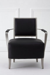 Orsina Luxurious Black Leather Chair, Velvet Upholstered Occassional Arm Chair, Striking Design Lounge Chair - thumbnail 2