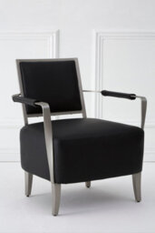 Orsina Luxurious Black Leather Chair, Velvet Upholstered Occassional Arm Chair, Striking Design Lounge Chair - thumbnail 3