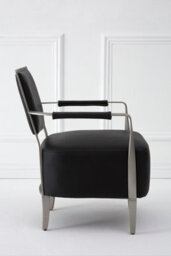 Orsina Luxurious Black Leather Chair, Velvet Upholstered Occassional Arm Chair, Striking Design Lounge Chair - thumbnail 4