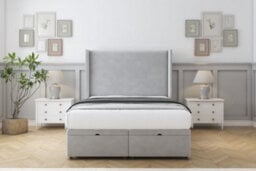 "Comfort Madrid Silver Plush Ottoman Bed With Mattress With 54"" Wingback Headboard 2'6 Small Single"