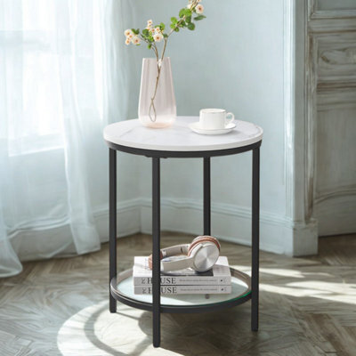 FURNOLD 2 Tier Round Faux Marble Accent Coffee Side Table - image 1