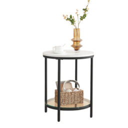 FURNOLD 2 Tier Round Faux Marble Accent Coffee Side Table - thumbnail 8