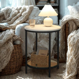 FURNOLD 2 Tier Round Faux Marble Accent Coffee Side Table - thumbnail 6