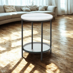 FURNOLD 2 Tier Round Faux Marble Accent Coffee Side Table - thumbnail 4