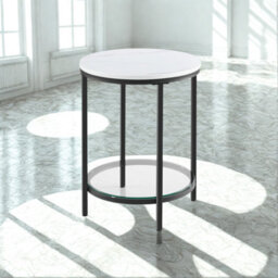 FURNOLD 2 Tier Round Faux Marble Accent Coffee Side Table - thumbnail 2