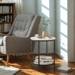 FURNOLD 2 Tier Round Faux Marble Accent Coffee Side Table - thumbnail 3