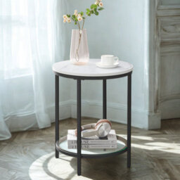 FURNOLD 2 Tier Round Faux Marble Accent Coffee Side Table