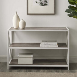 "Simpa 40"" Grey Wash Industrial Collection Wood Bookcase White Metal" - thumbnail 6