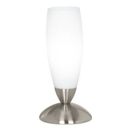 Elegant Satin Nickel Table Lamp With White Glass Shade And E14 Bulb