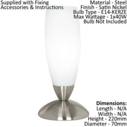 Elegant Satin Nickel Table Lamp With White Glass Shade And E14 Bulb - thumbnail 2