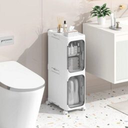 Slim Bathroom Cabinet Freestanding Plastic Toilet Storage Door - thumbnail 1